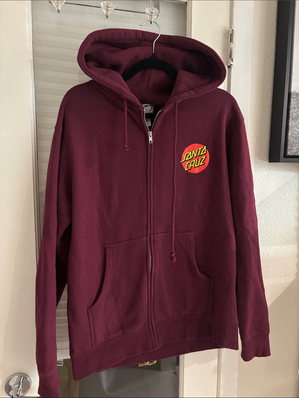 Santa Cruz Skateboards Maroon Zip Front Hoodie Jacket